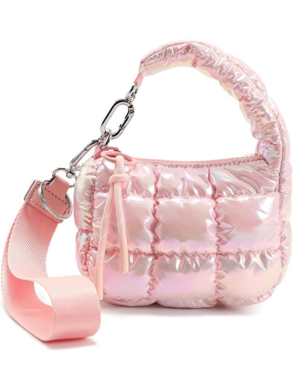 Women Light Pink Zipper Mini Quilted Tote Wristlet Wristlet Cute Crossbody Bag